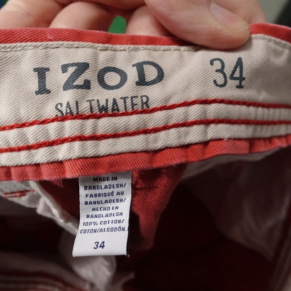 IZOD SALTWATER FLAT FRONT RED CHINO SHORTS MENS SIZE 34 - Picture 6 of 6
